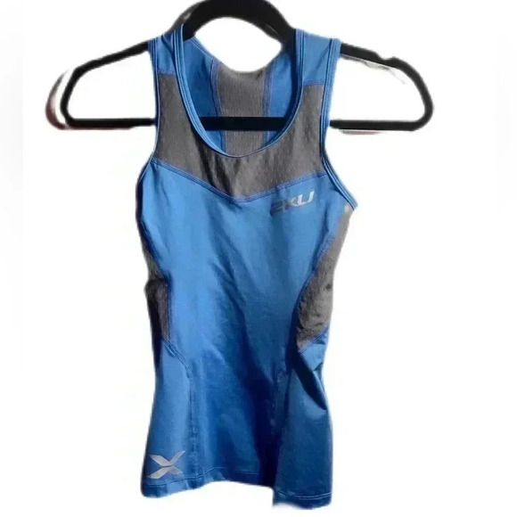 2XU blue grey core support training athletic comfort compression tank top XS - Picture 2 of 4